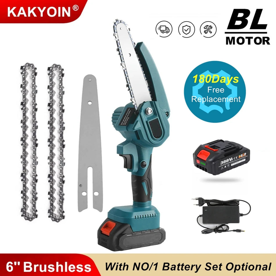 🟠 KAKYOIN 6 Inch Mini Electric Pruning Saw Handheld Chainsaw Brushless Cordless Electric Saw Wood Cutting Tool Garden Tool