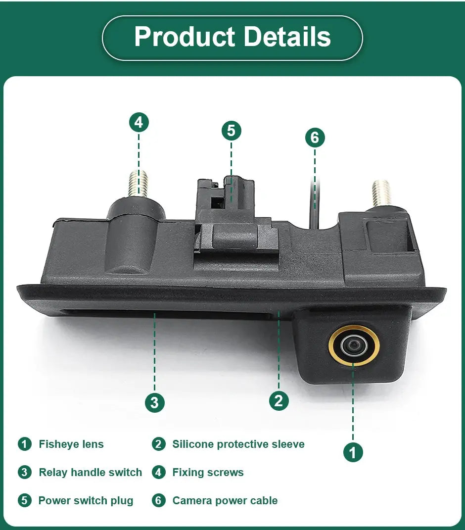 Trunk Backup Camera AHD 1080P with Guiding Lines for VW Audi Passat Golf B6 B7 by InterCyprus Trading Ltd