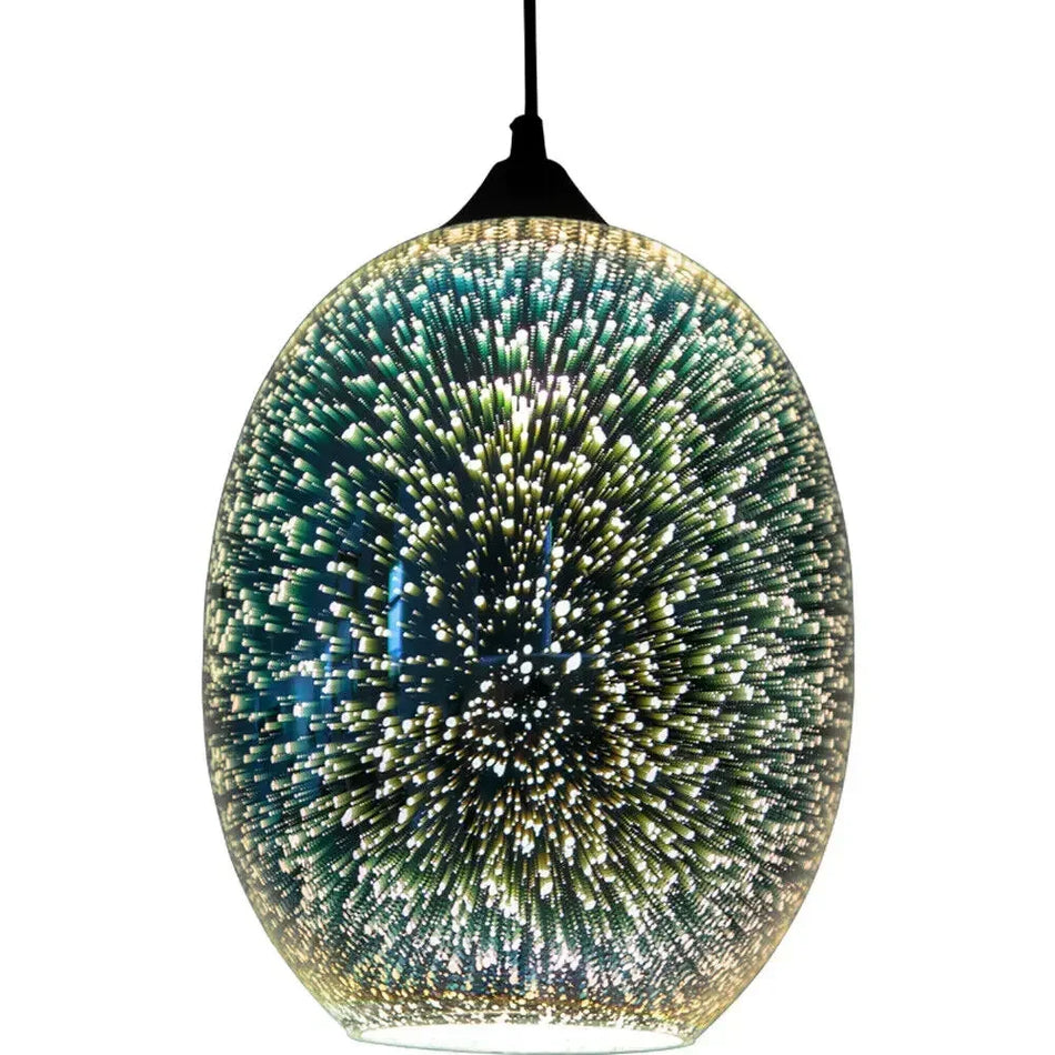 3D Glass Pendant Light with Fireworks Style, Black Lampshade, E27 Ceiling Lamp for Christmas Decor