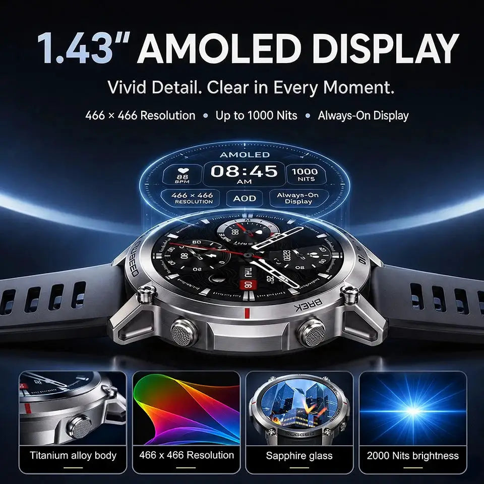 2026 Military Satellite Offline Map GPS Smart Watch Men 1.43''AMOLED Bluetooth Call Compass 5ATM Waterproof 170+Sport Smartwatch by InterCyprus Trading Ltd