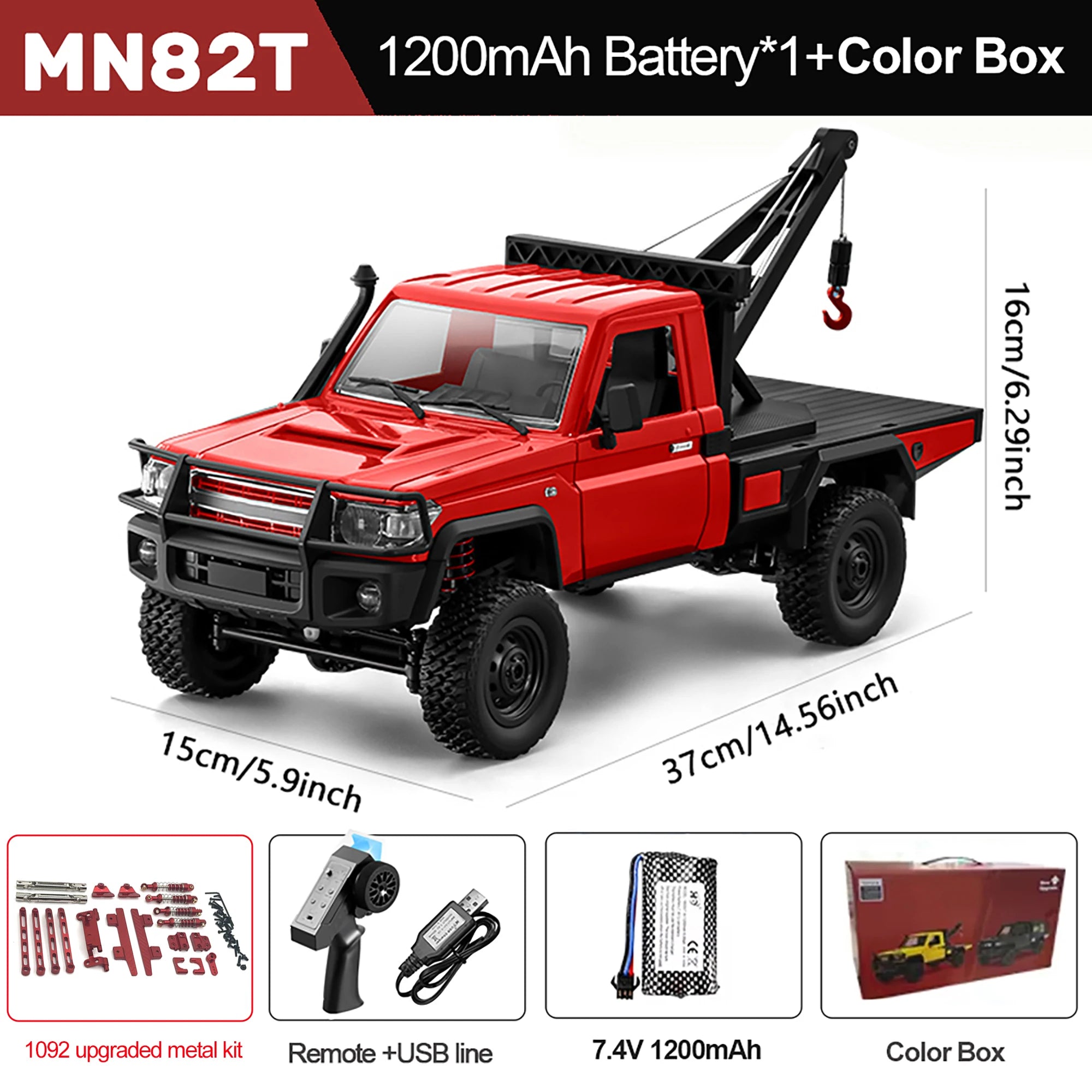 MN82T RC Crawler - All Terrain 4WD Remote Control Car Red-1092 set