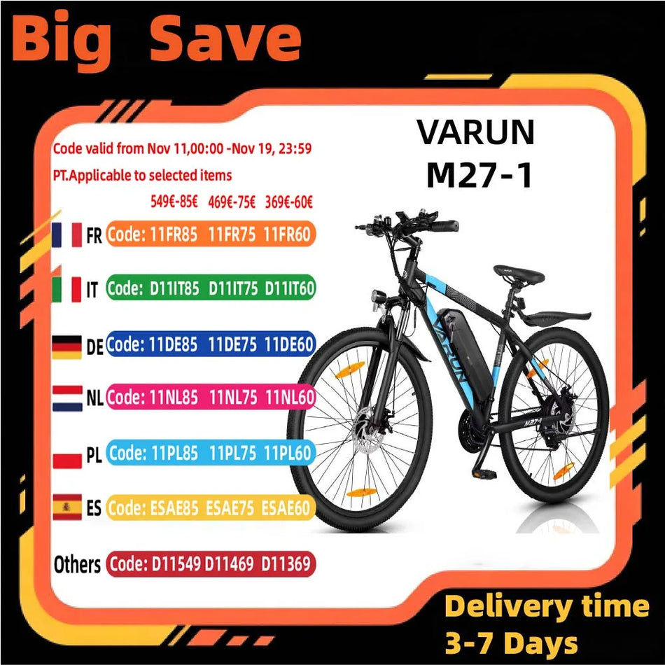 Varun M27-1 Ηλεκτρικό Ποδήλατο Βουνού, 27.5 Παχύ Ελαστικό, 250W, 48V