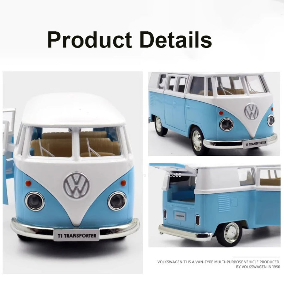 Coche de Juguete Aleación Diecast, Retroceso, Escala 1:36 para Volkswagen T1 Bus