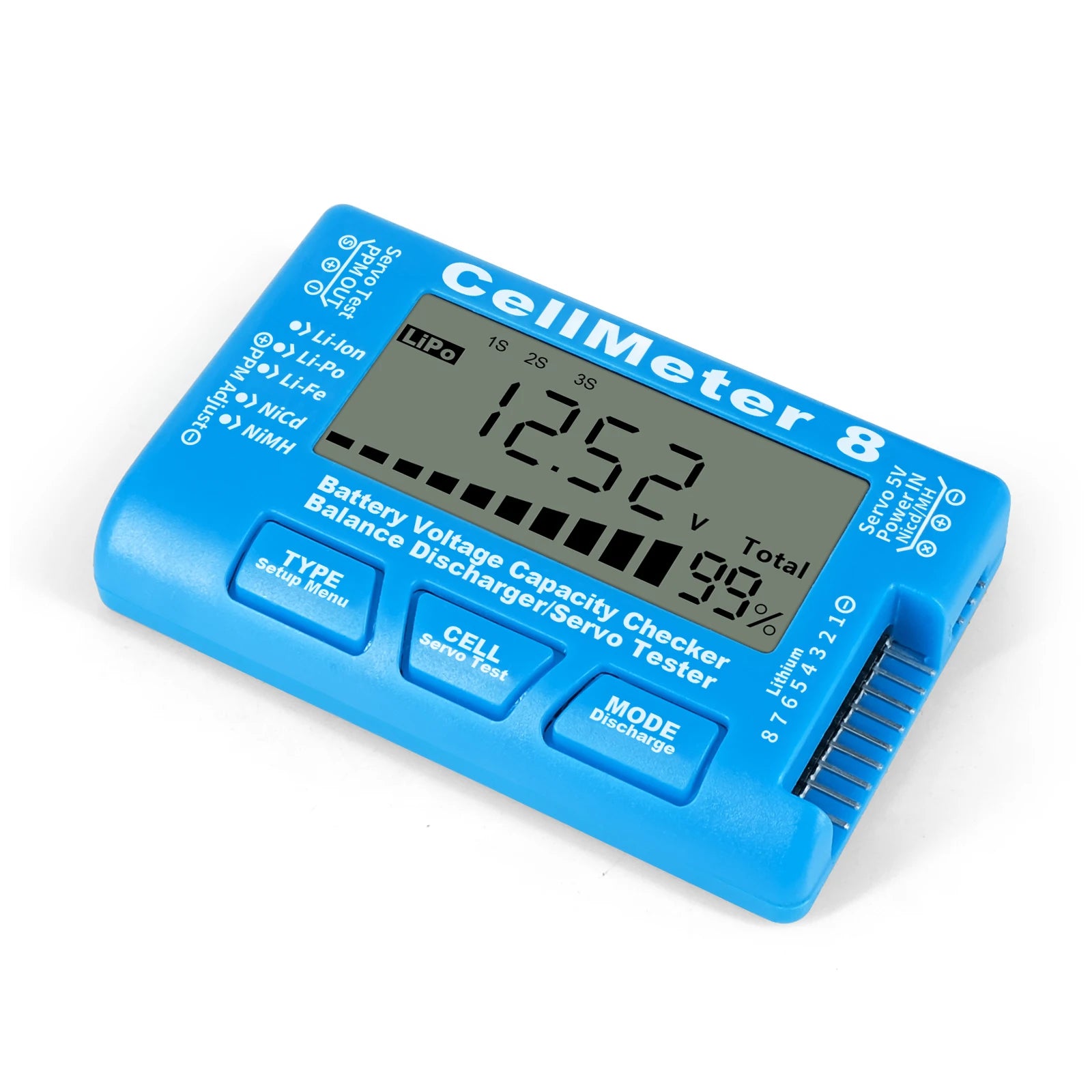 RC CellMeter 8 2-8S LiPo Li-lon Tester &ndash; Battery Meter Blue