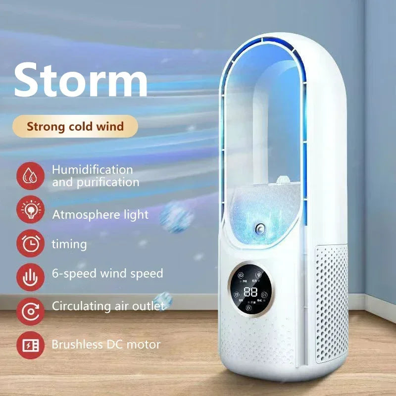 2025 Bladeless Fan | 6 Speed Desktop Fanless Cooler for Office | Silent &amp; Portable white