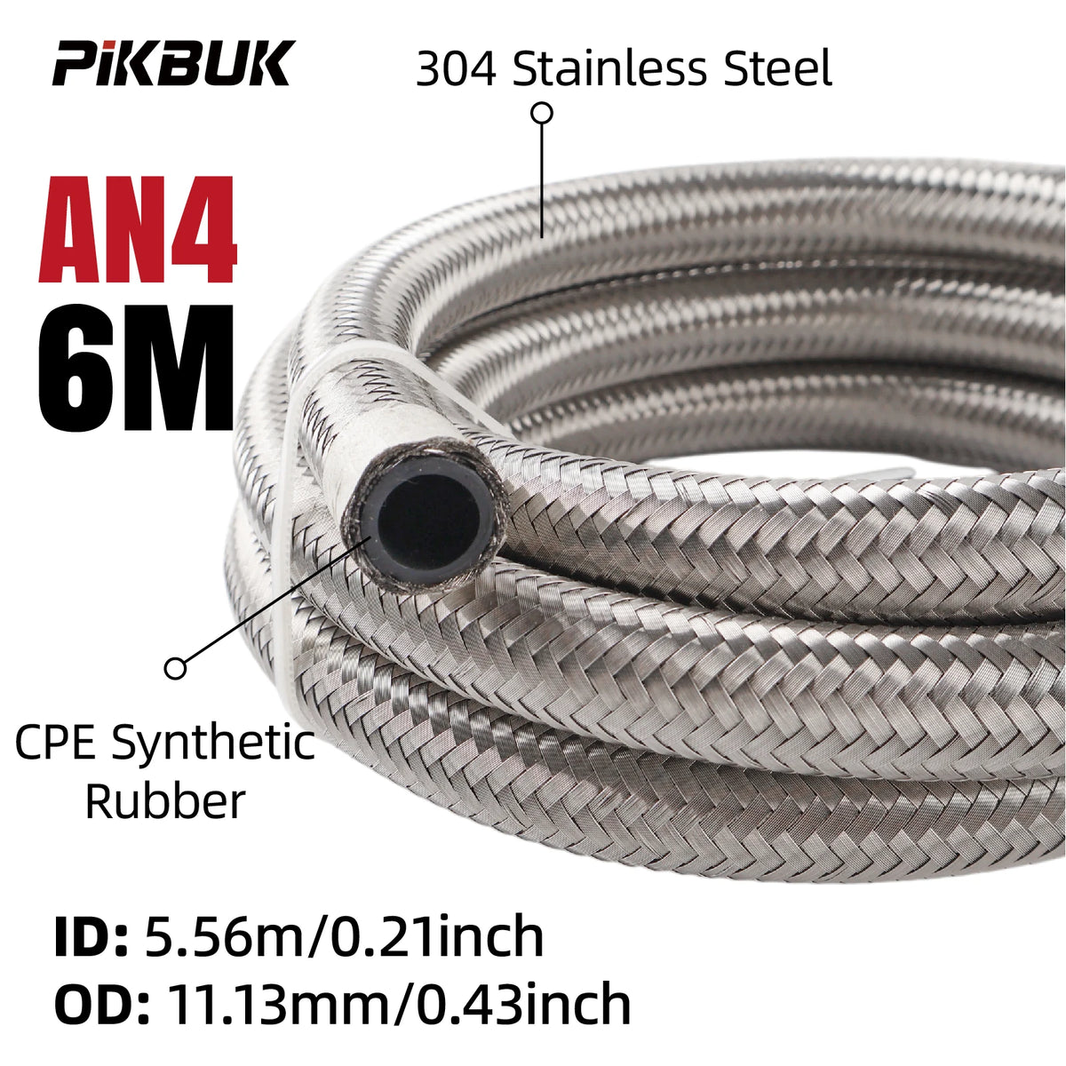 Stainless Steel Braided Fuel Hose With CPE Rubber Core AN4 AN6 AN8 by InterCyprus Trading Ltd