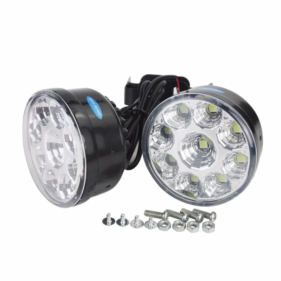 9 Luzes de Circulação Diurna Redondas Brancas LED 70mm para Carros 12V