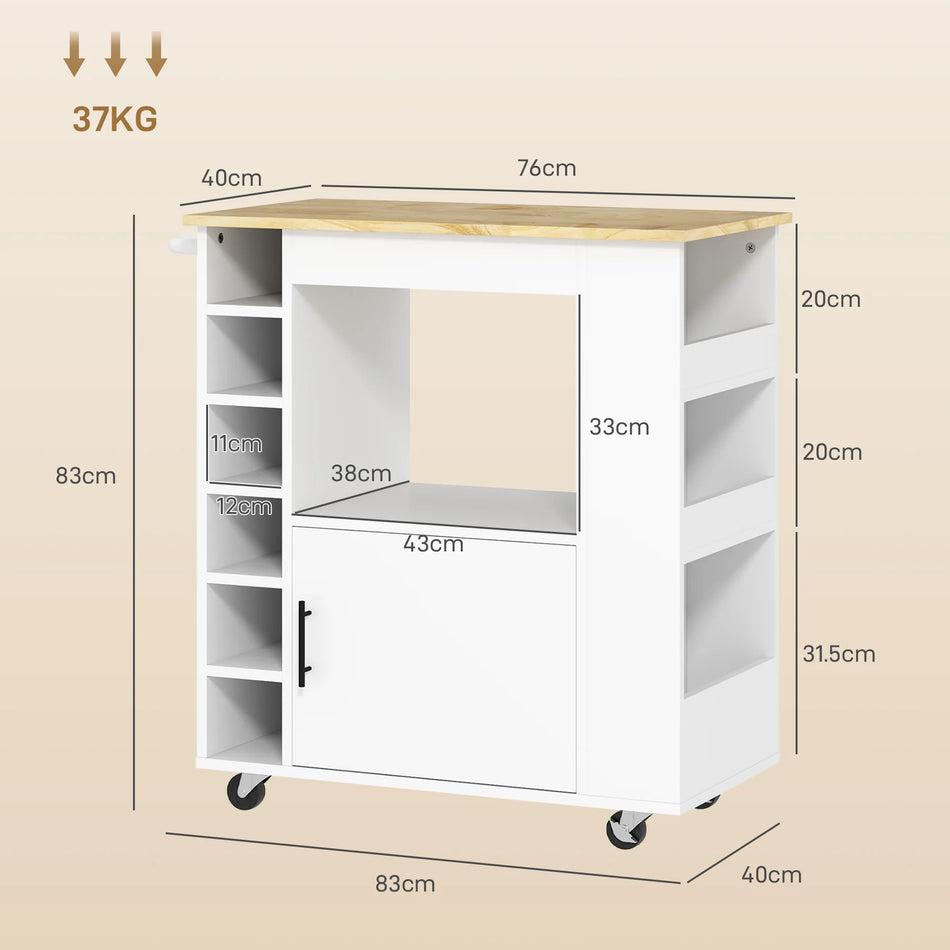 Keukenwagen met Werkblad en Wijnrekken met Zachte Sluitingen