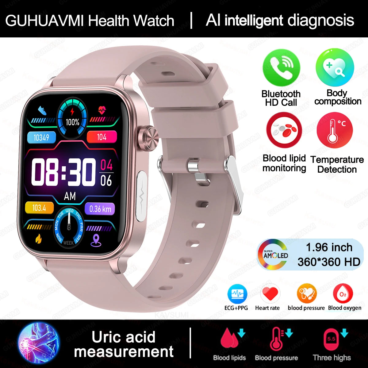 AI Diagnostic Detector Smart Watch &ndash; Comprehensive Health Tracking Pink / Health monitoring