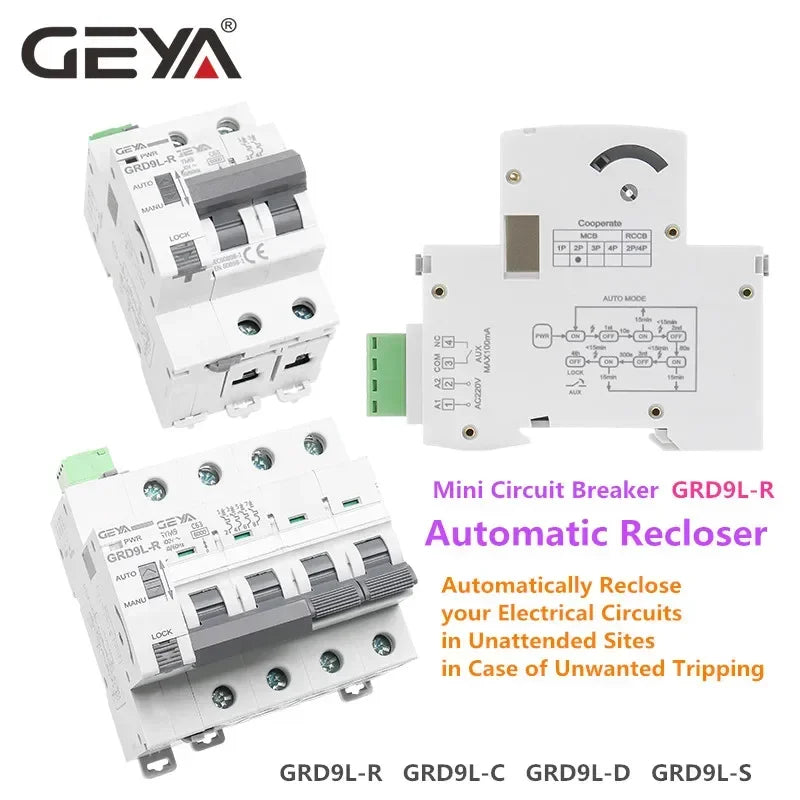 GEYA Mini Auto Circuit Breaker Recloser GRD9L-R GYM9 2P MCB 6KA CE Certified