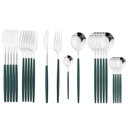 24Pcs Stainless Steel Dinnerware Set &ndash; Eco-Friendly Flatware Collection Green Silver