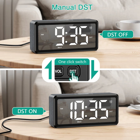 ORIA Wooden Grain Alarm Clock &ndash; Dual Alarm and Snooze Feature