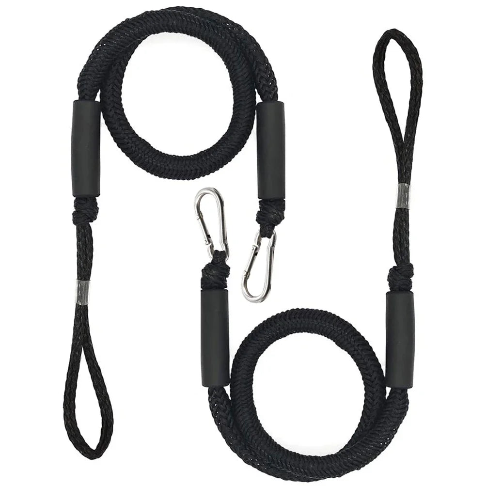 Boat Bungee Dock Lines Cords - Heavy Duty Mooring Rope 2pcs Black