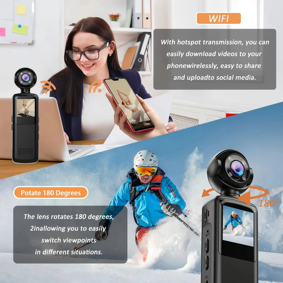 Κάμερα Δράσης 48MP HD με 180 Μοίρες Νυχτερινής Όρασης Φορητός Μίνι Καταγραφέας