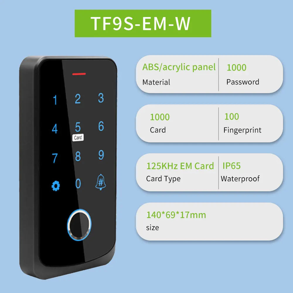 TF9S &ndash; IP67 Waterproof RFID EM Door Lock With Backlit Screen TF9S-EM-W black