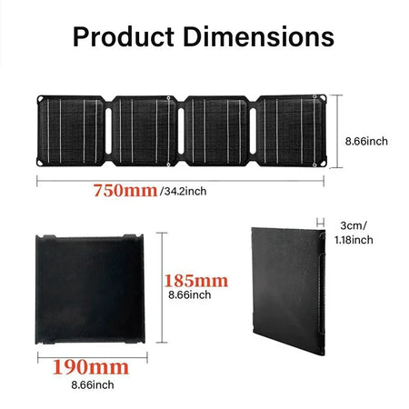 Outdoor Portable Solar Panel 5V 9V 12V - PD USB Charging 4 fold black