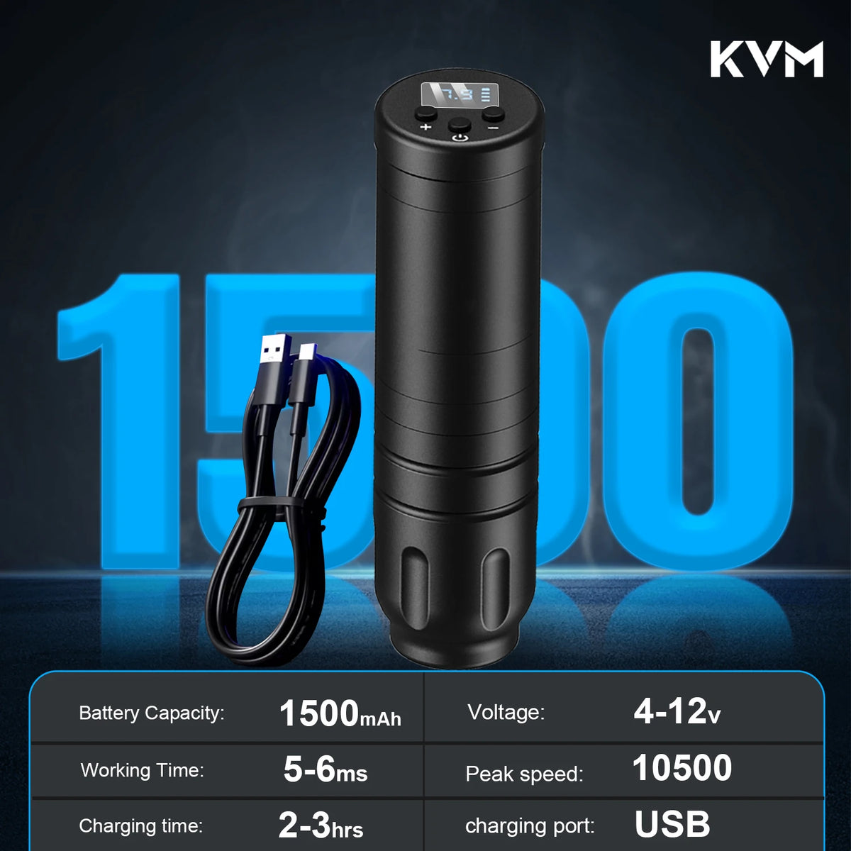 KVM Wireless Tattoo Machine &ndash; Portable 1500mAh Battery