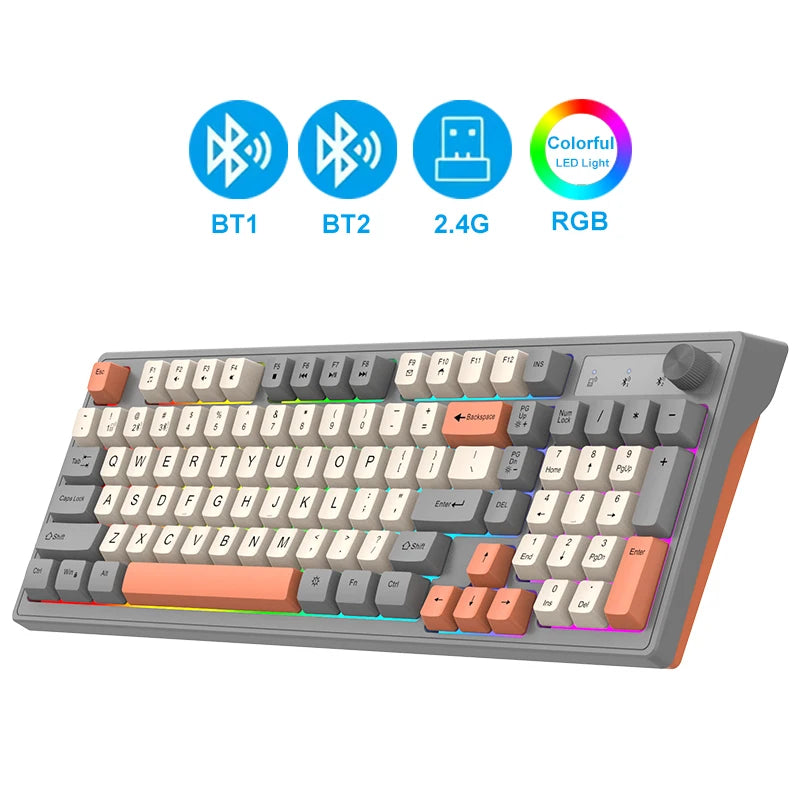 Kebidumei Dual Bluetooth Mechanical Keyboard &ndash; Dual Wireless Dual-BT 2.4G Orange