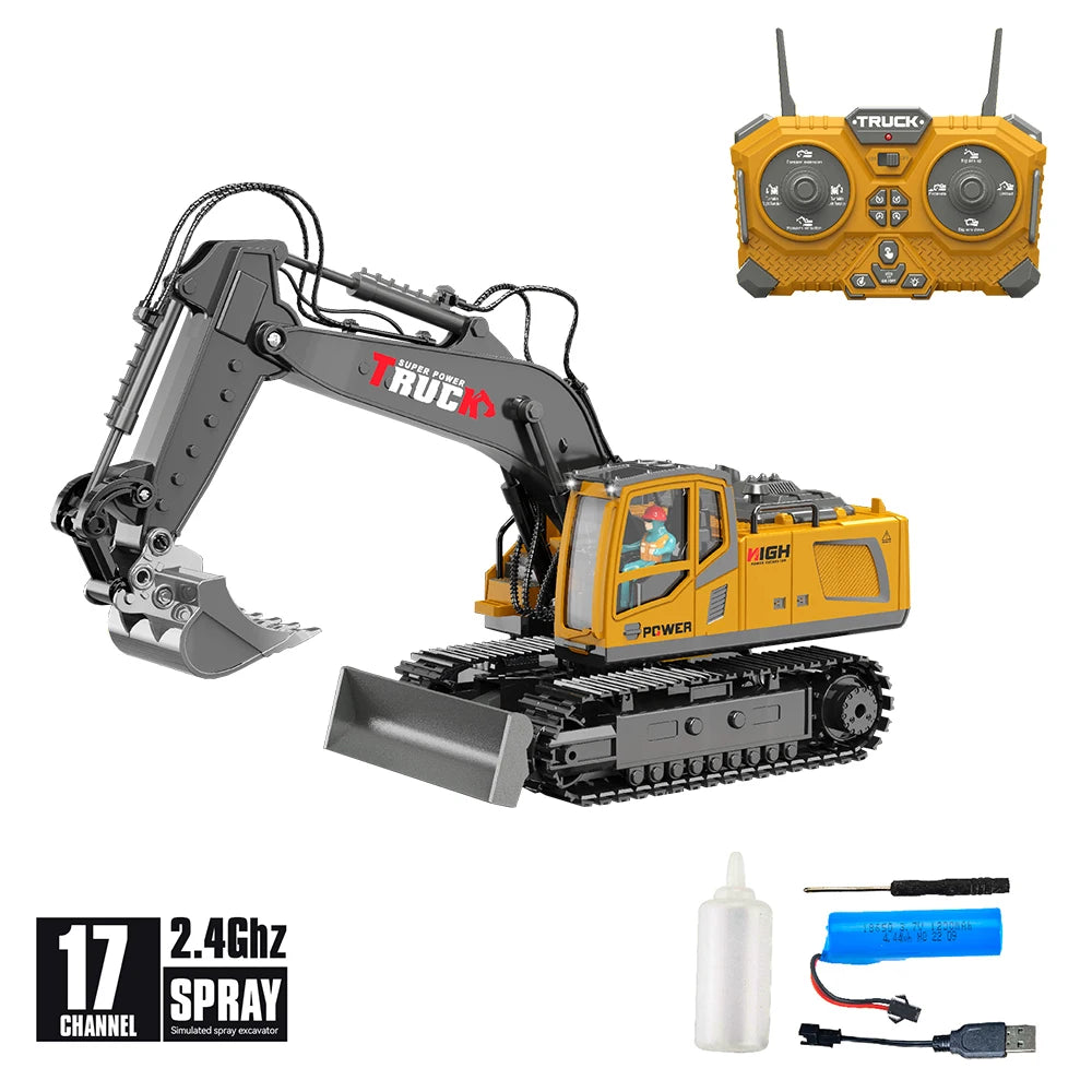 Multifunction Remote Control Excavator Engineering Vehicle 17 Channel Simulation Alloy RC Excavators Truck Toy Car Children Toys 17CH black