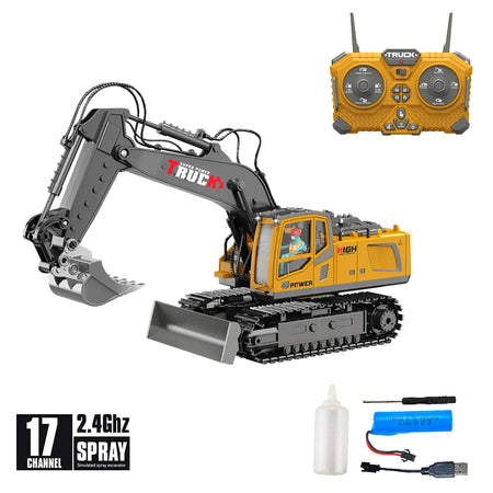 Multifunction Remote Control Excavator Engineering Vehicle 17 Channel Simulation Alloy RC Excavators Truck Toy Car Children Toys 17CH black