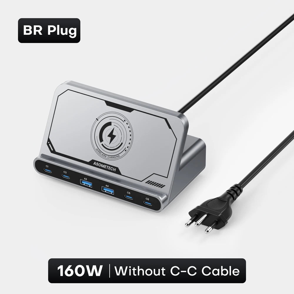 ASOMETECH 160W 7in1 USB C Fast Charging Station &ndash; Ultra-Fast Wireless Charging for Multiple Devices BR Plug