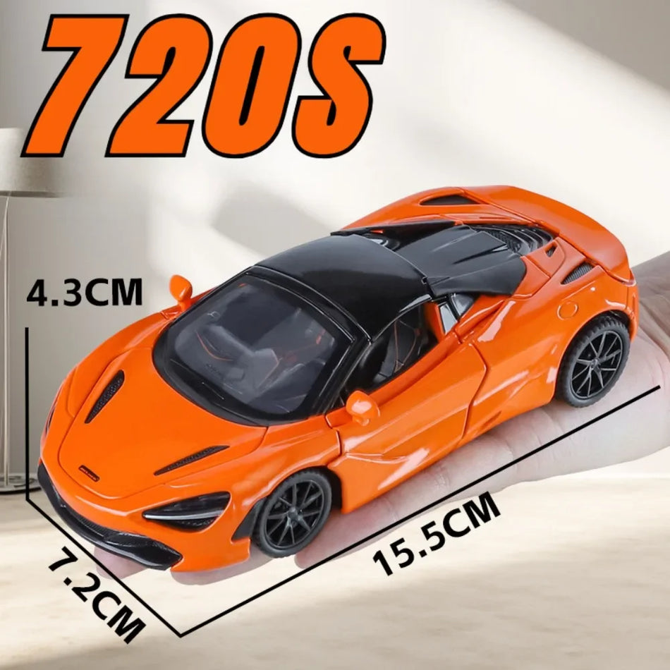 Carro em miniatura Diecast 1:32 Escala 720S Senna com Som, Luz, Pneus de Borracha