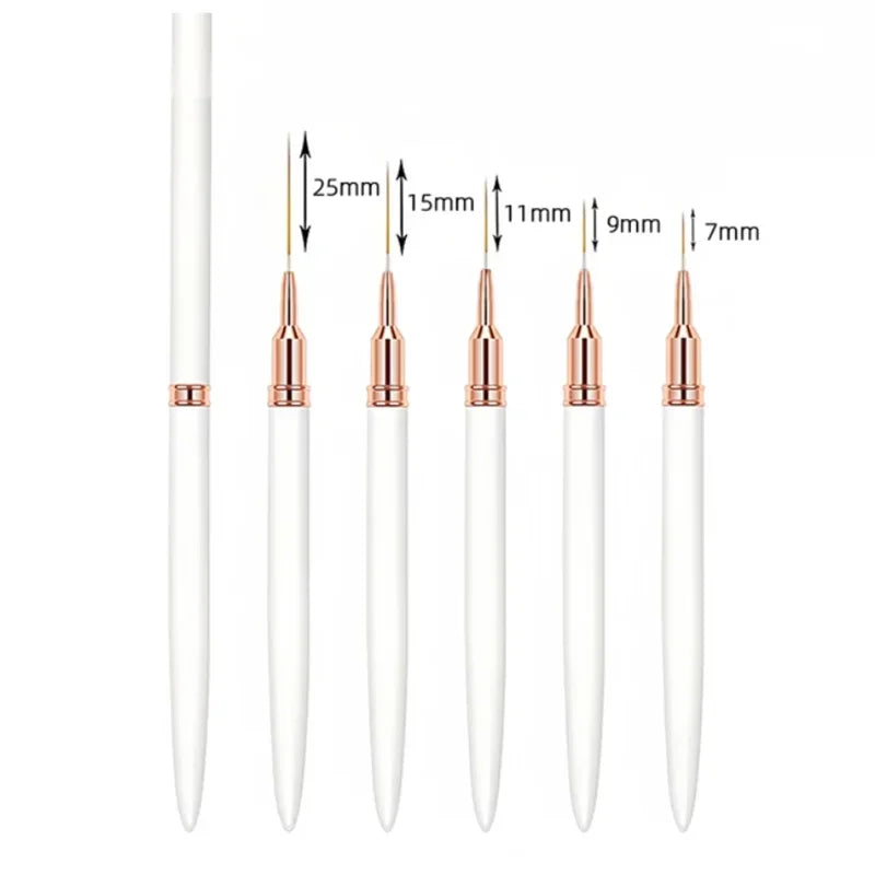 YIKOOLIN 5PCS Nail Art Liner Brushes Set &ndash; Ultra Fine Lines White