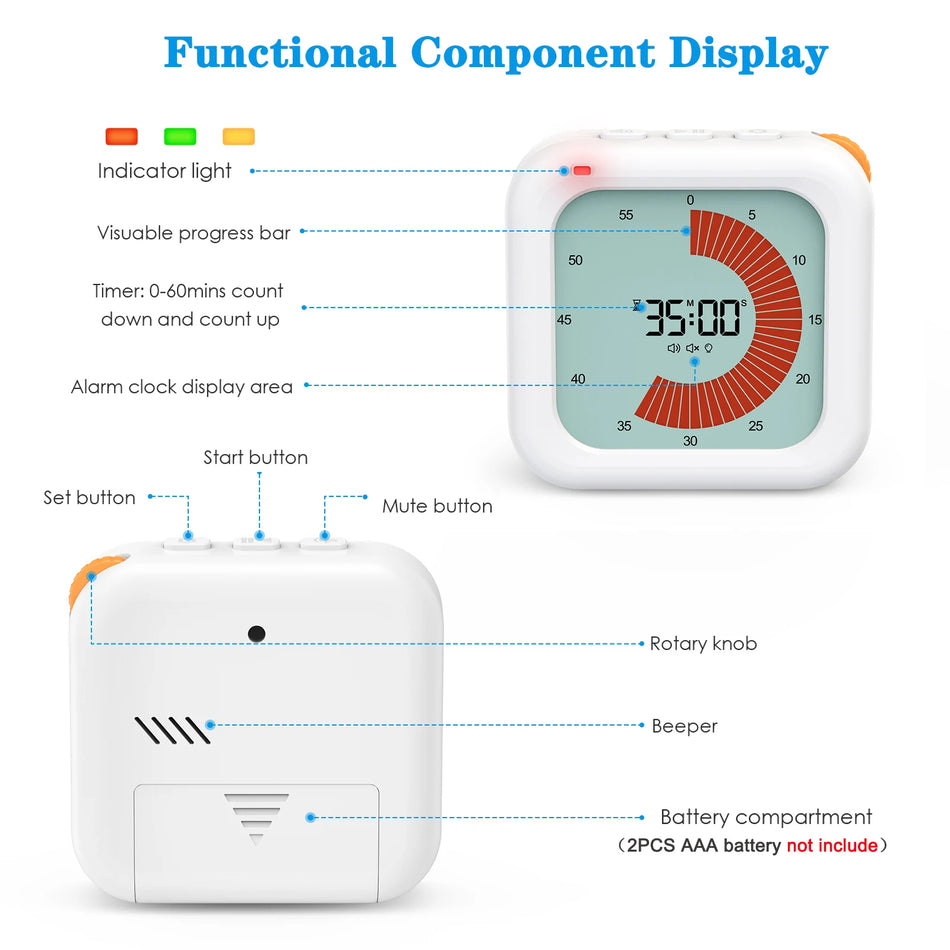Visueller Countdown-Timer 60-Minuten Stiller Timer für Klassenzimmer, Zuhause, Büro, Küche