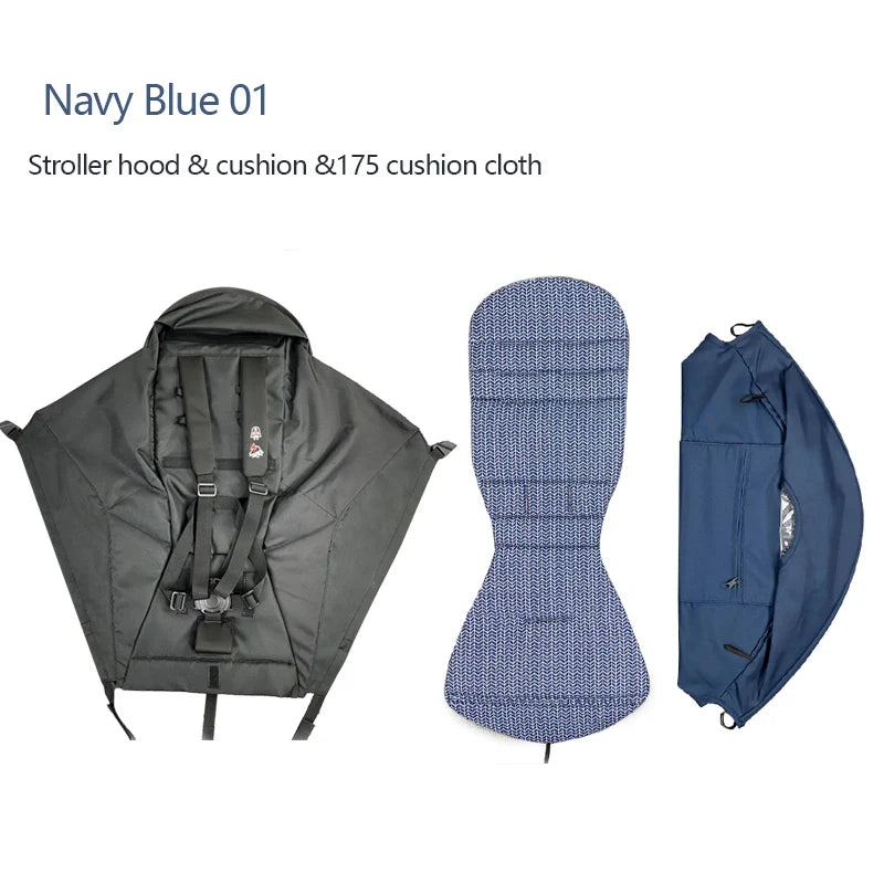 3-Piece Stroller Accessory Set: Canopy Cover &amp; Cushion for Babyyoya Navy Blue