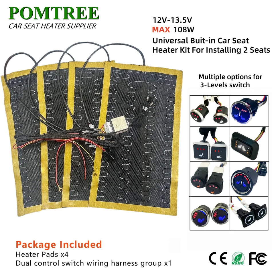 12V Car Seat Heater Kit For 1/2 Seats, 2/4 Pcs, Alloy Wire Heating Pads