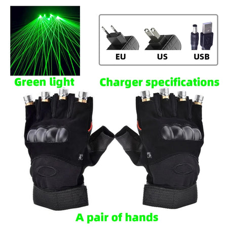 CHEGIT L0465 LED Laser Gloves &ndash; Disco Stage Lighting A pair of green / US Plug