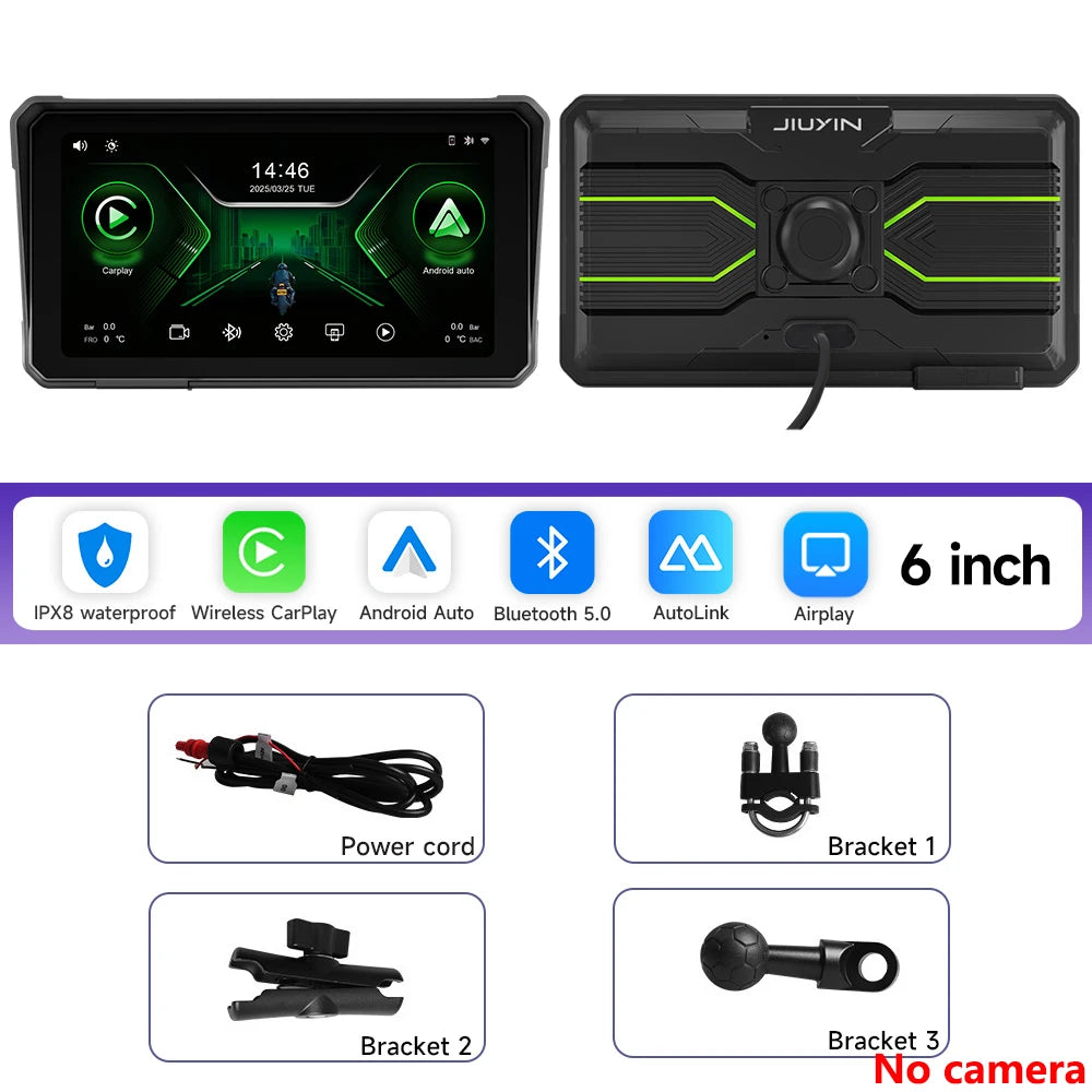 6 Inch Motorcycle Multimedia Player &ndash; 2K HD Touch Screen with Wireless CarPlay and Android Auto M590-No camera / CHINA