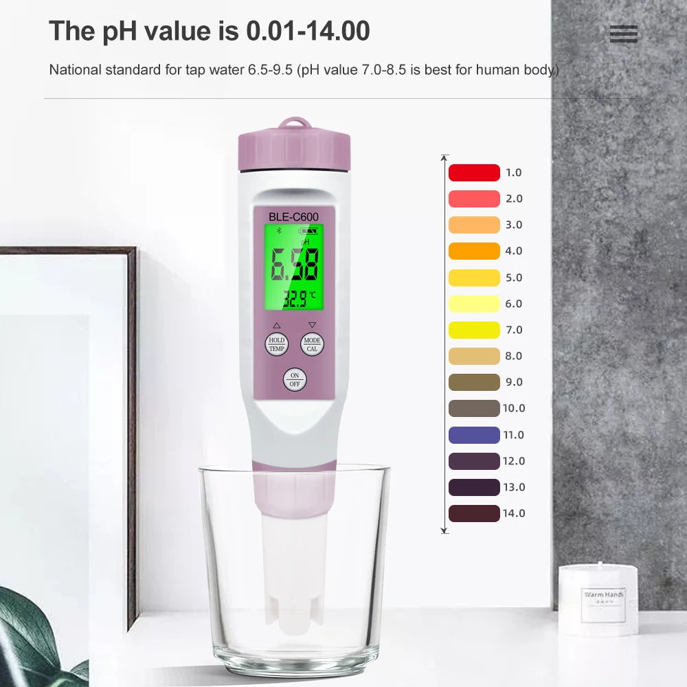 BLE-C600 &ndash; Bluetooth 7 In 1 Water Tester With App Control