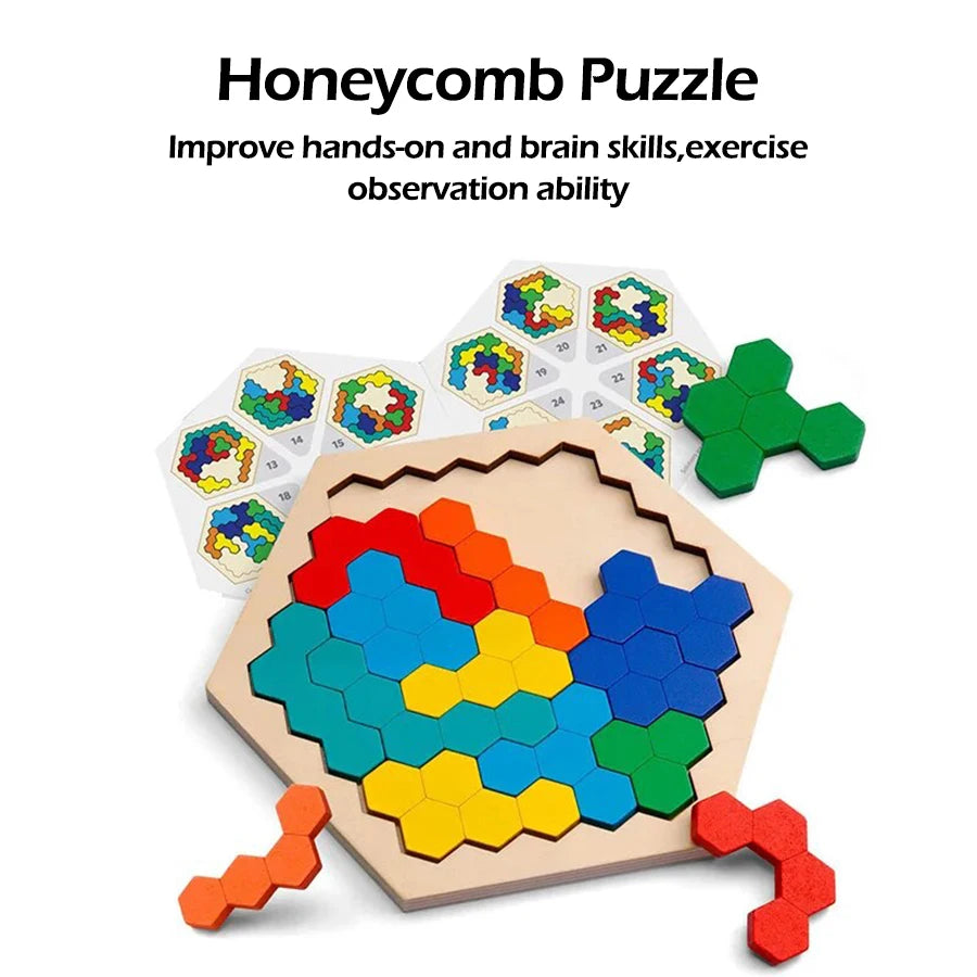 Wooden Honeycomb Tangram Puzzle Toy for Kids Montessori