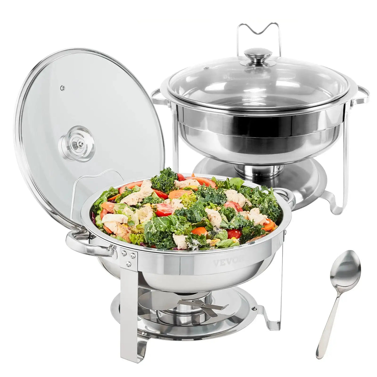 4Qt Round Stainless Steel Chafing Dish Set 2 Pack