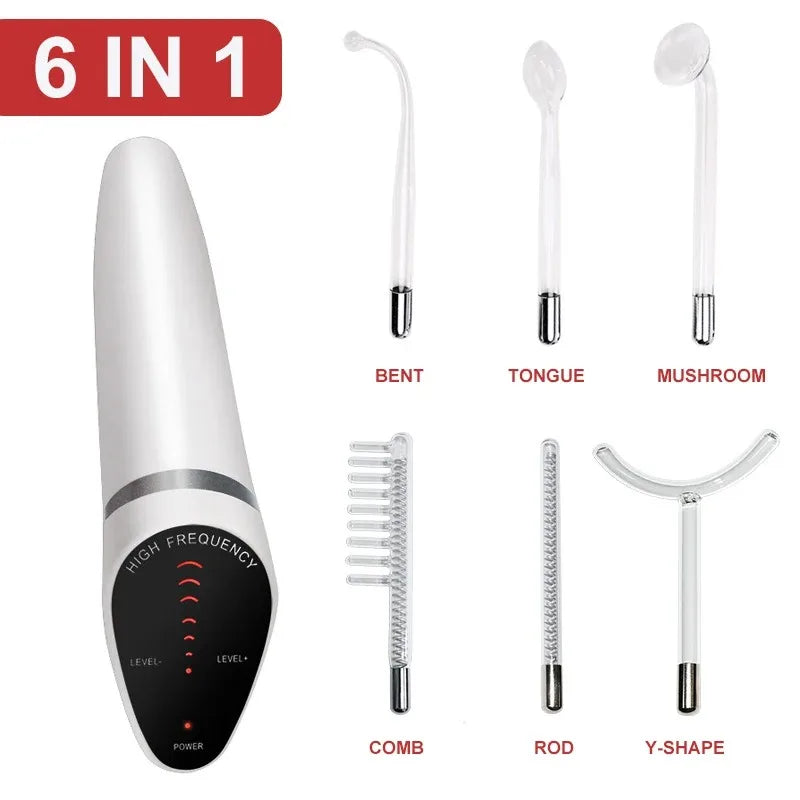 Newest 6 In 1 Spark Electrodes High Frequency Wand &ndash; Glow