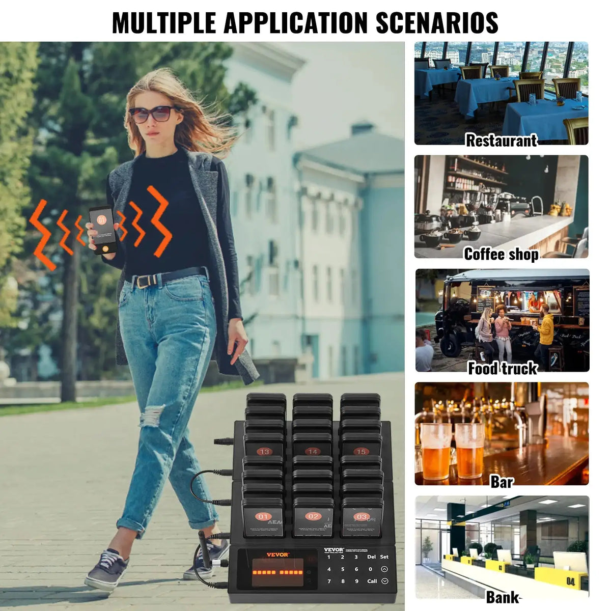 VEVOR 24 Buzzers Restaurant Pager System Touch Panel Wireless Calling ...
