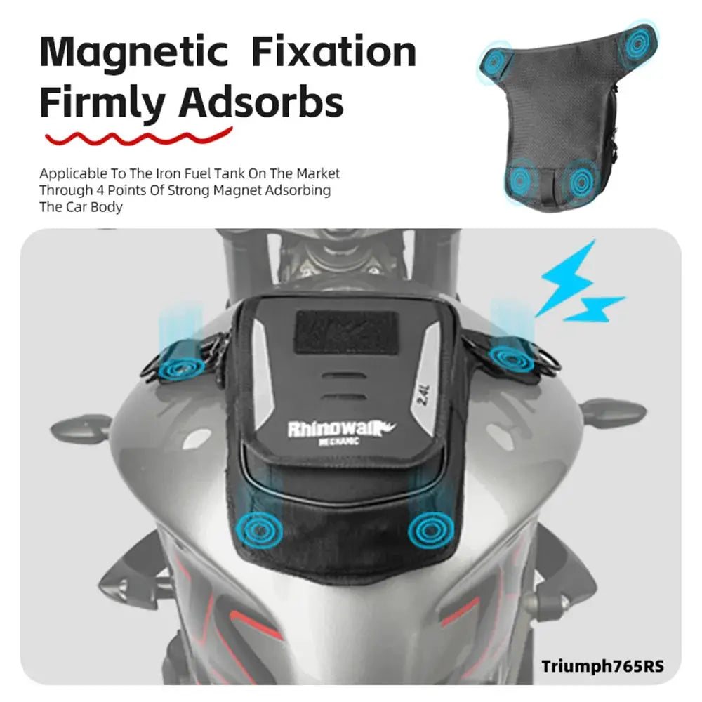 Rhinowalk Magnetic Motorcycle Tank Bag 2.4L Drop-Waist Leg Bag with Multi-Compartment & Hidden Buckle by InterCyprus Trading Ltd