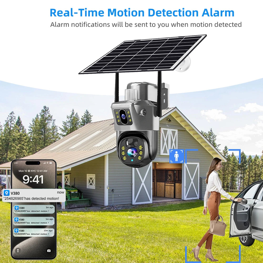 V380 Pro 4G Solar Camera Dual Lenses Outdoor 8MP 4K Low Power Battery IP Camera PIR Night Vision CCTV Security Protection