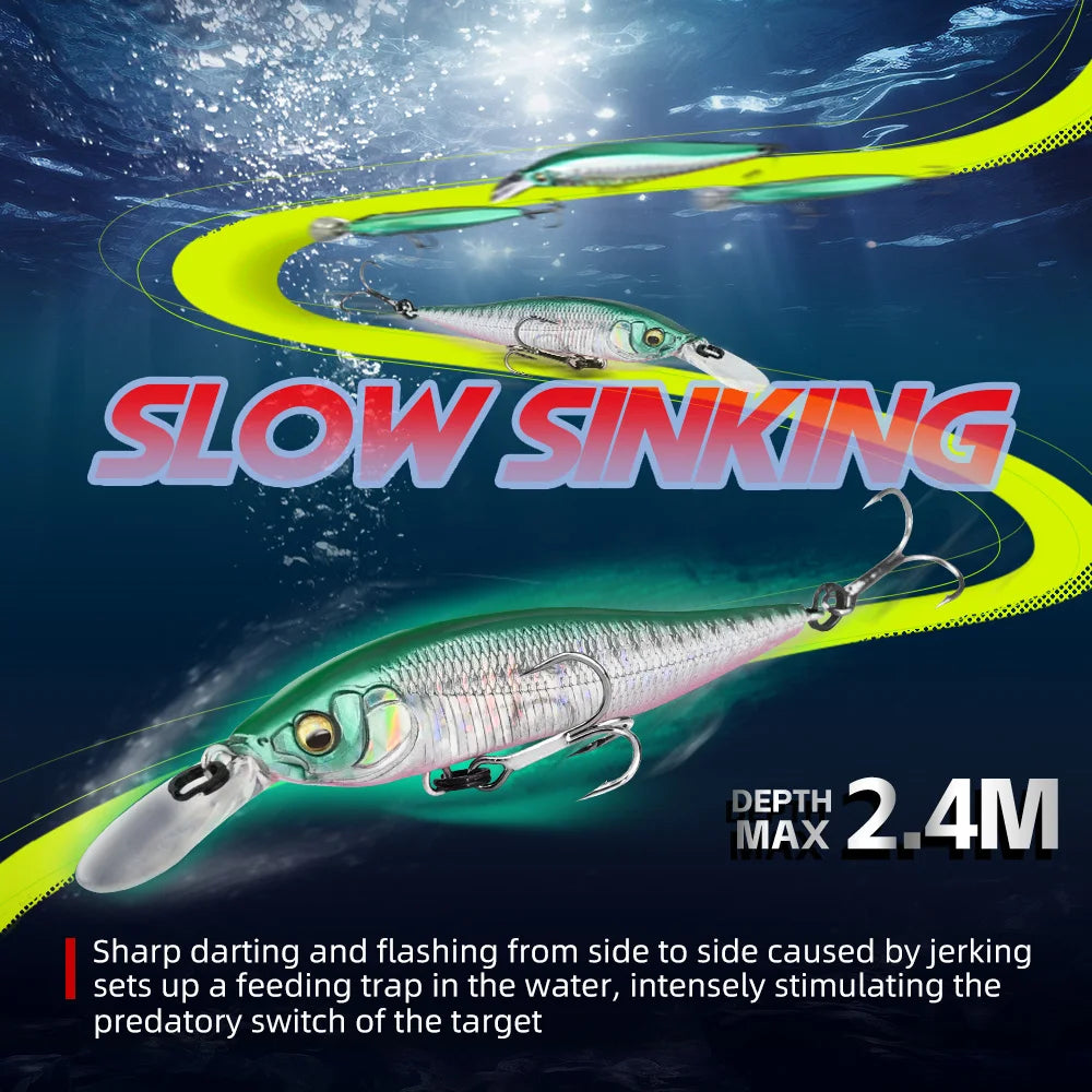MEREDITH Jerkbait 75mm - Slow Sinking Pike/Zander Lure, 2.4M Deep