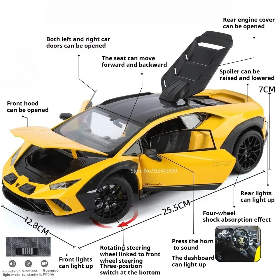 1:18 Diecast Car Model Toy with Sound, Lights, Sliding Doors Open