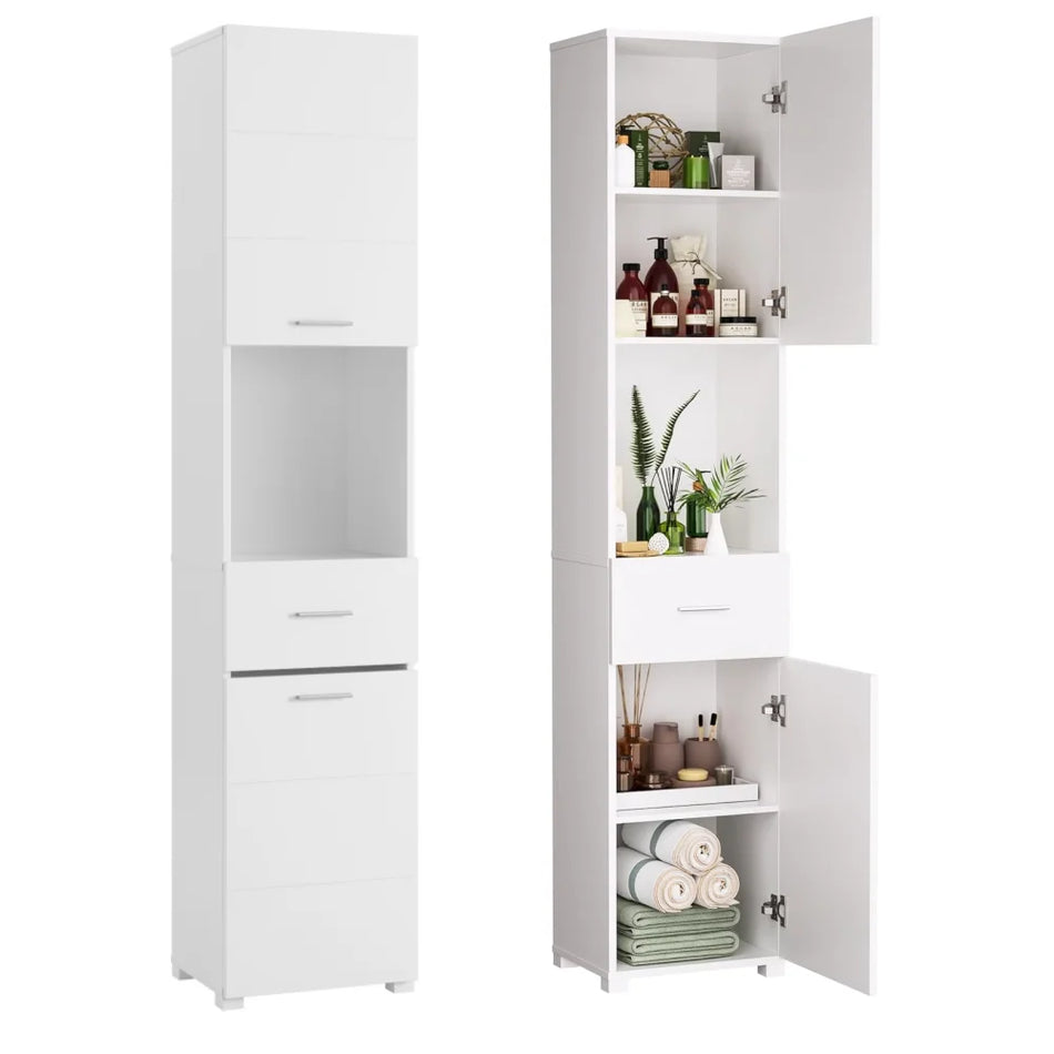 Getone White Tall Bathroom Cabinet With Drawer And Doors