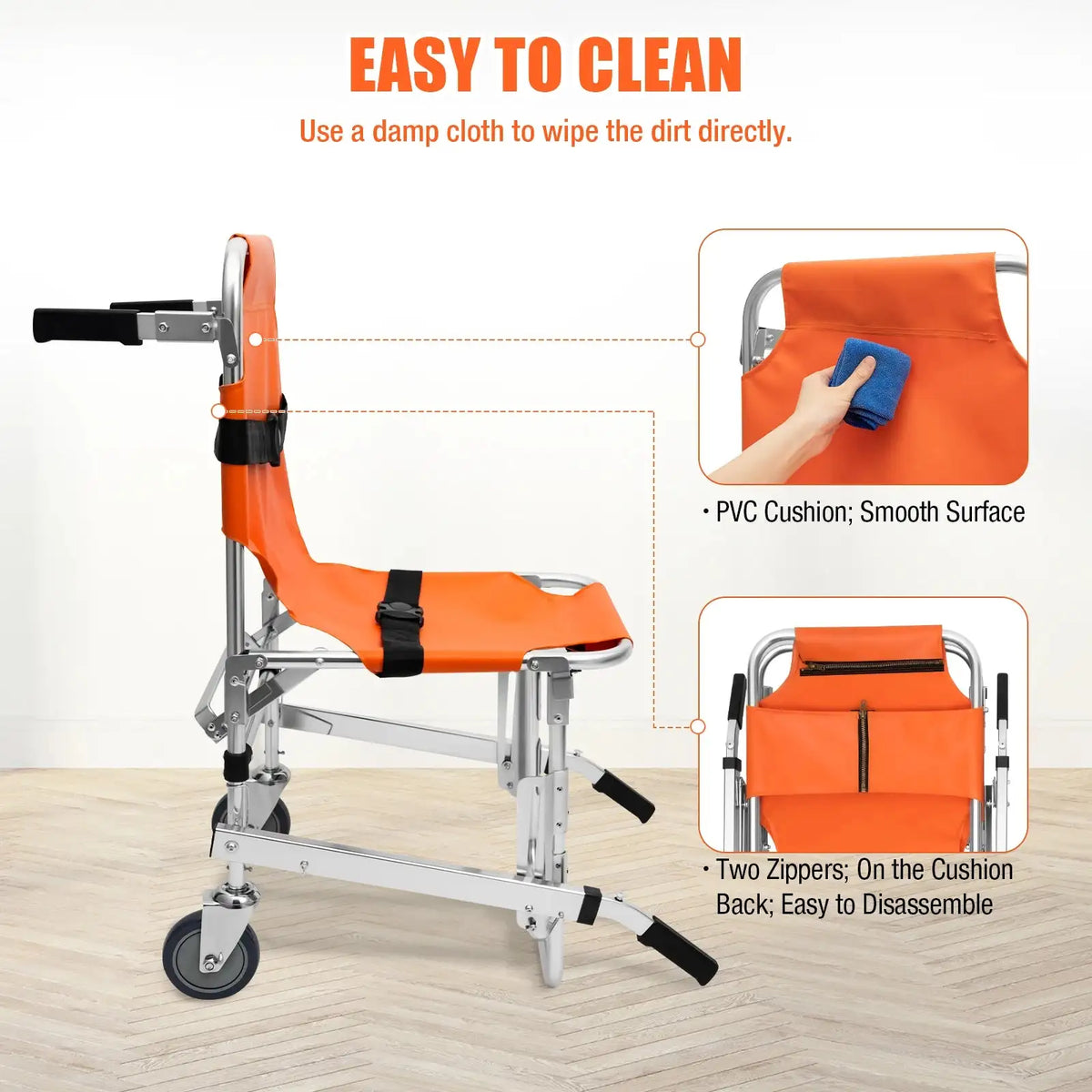 350LBS Medical Stair Chair With Wheels - Foldable Transport