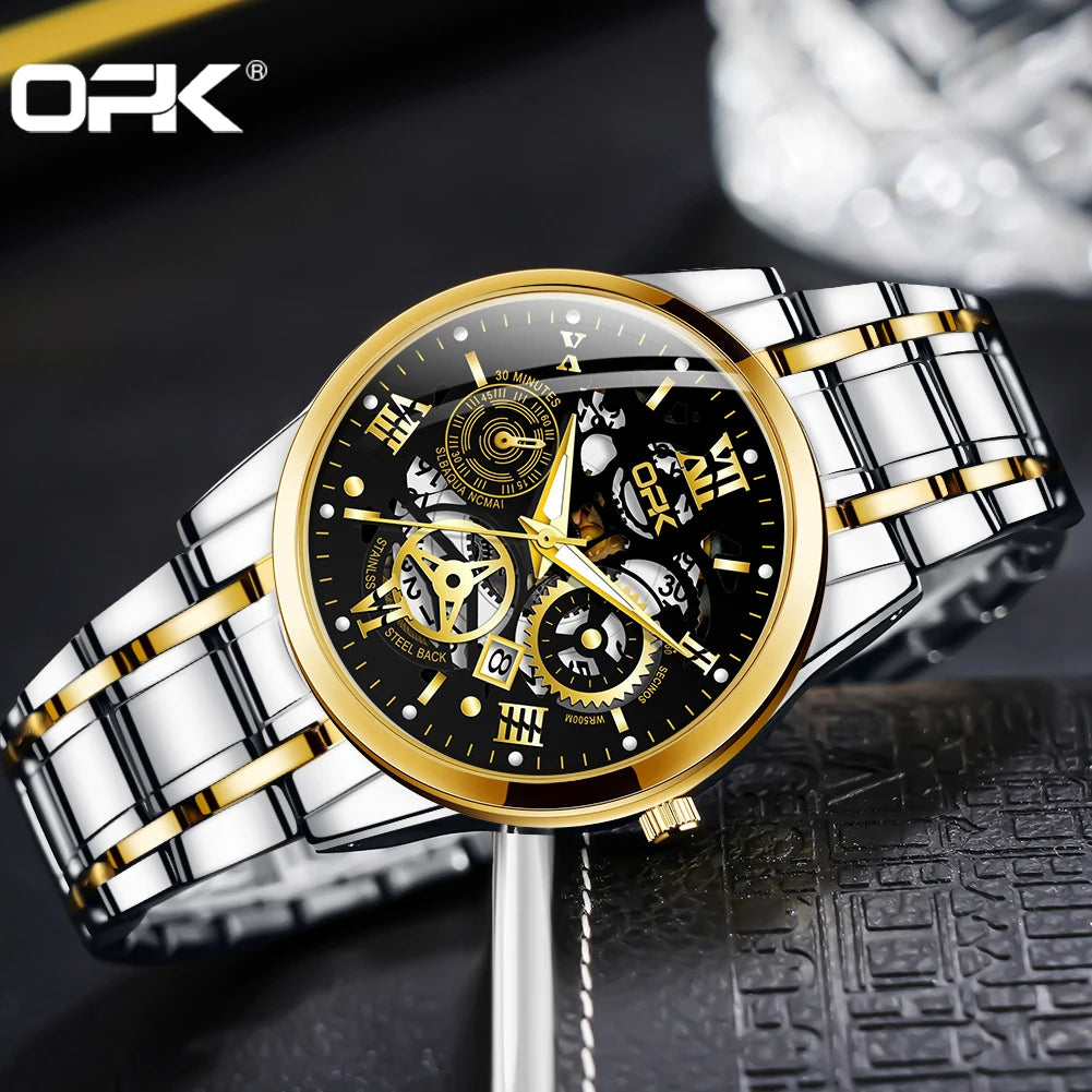 OPK8135 Men's Waterproof Quartz Watch with Stainless Steel Band and Night Glow