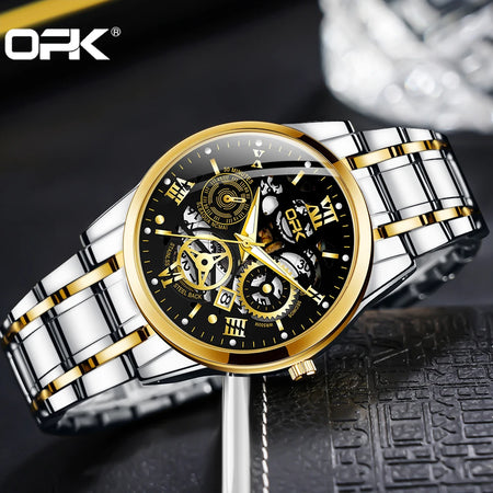 OPK8135 Men's Waterproof Quartz Watch with Stainless Steel Band and Night Glow