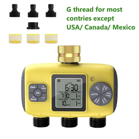 3-Outlet Water Timer for Garden Irrigation &ndash; Independent Roller G thread