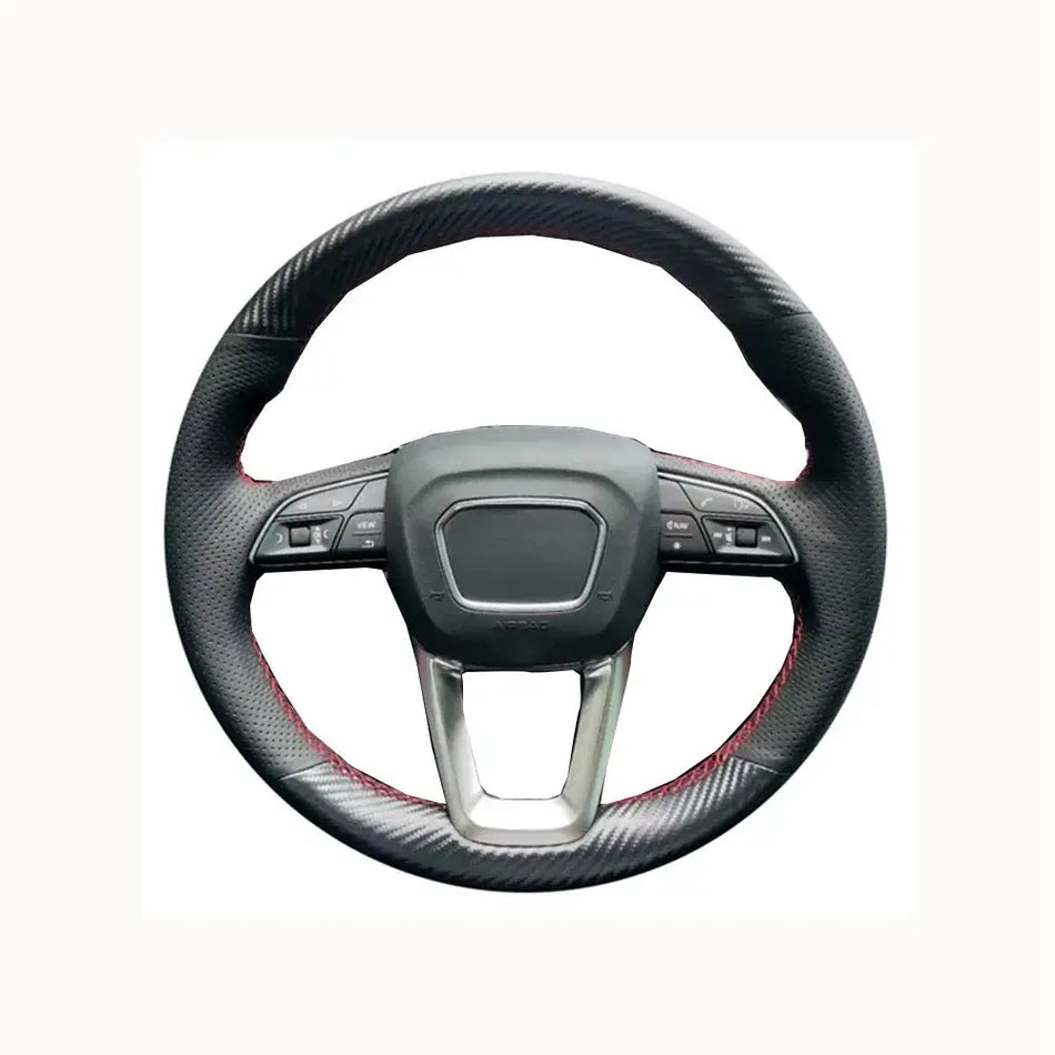 Hand Stitched Black Leather Steering Wheel Cover For Audi A4 Allroad Q3 Q5 by InterCyprus Trading Ltd