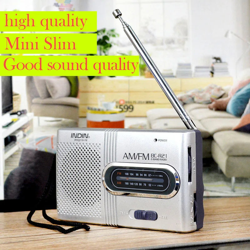 BC-R21 Portable AM/FM Radio with Built-In Speaker and Headphone Compatibility