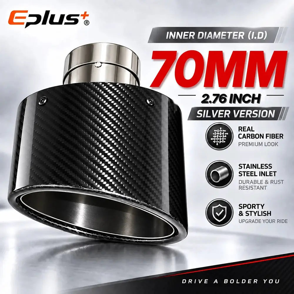Glossy Oval Carbon Fiber Universal Car Exhaust Muffler Tip Exhaust Pipe Nozzle Decoration Stainless Silver&Black Left and Right by InterCyprus Trading Ltd
