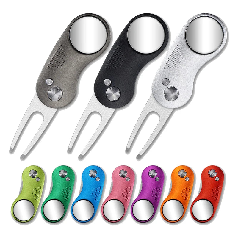 Metal Foldable Golf Divot Repair Tool &ndash; Magnetic Golf Ball Marker Included